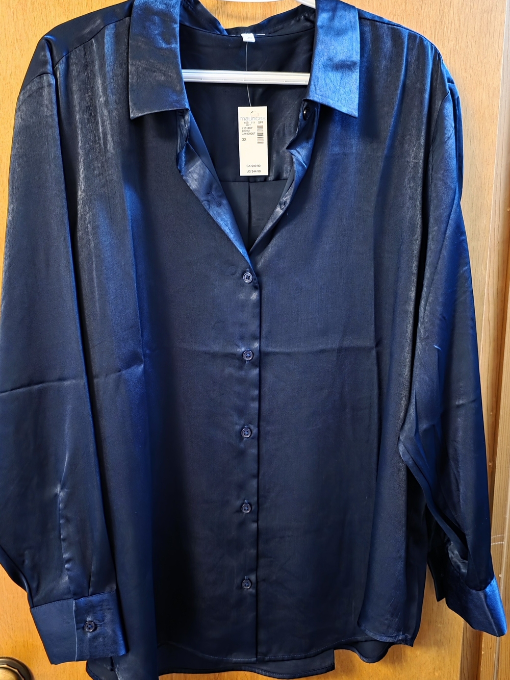 Maurices Shiny Navy Blue Satin Button-Down Shirt